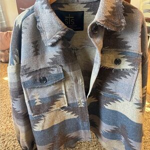 STS Ranchwear Women's Aztec Pattern Shacket in Gray, Brown, Tan